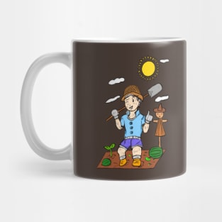 Farm with cartoon boy - colour Mug